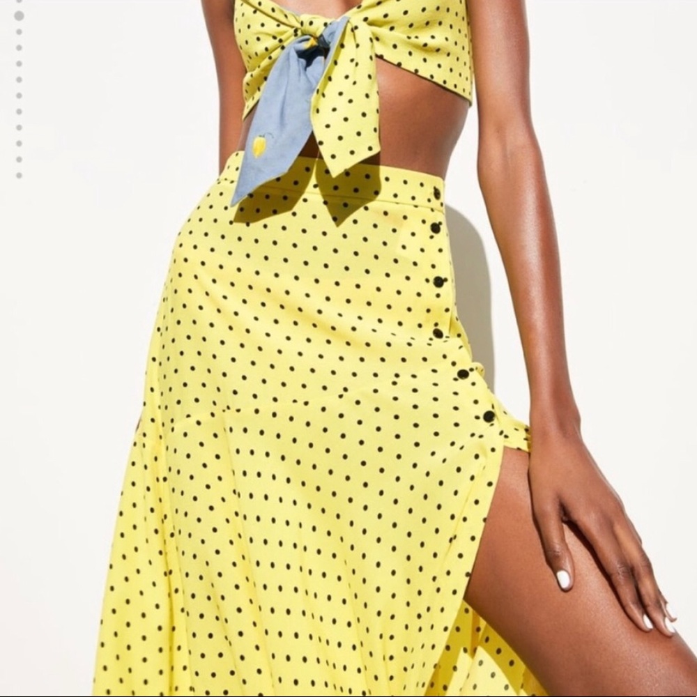 Zara Yellow Polka Dot Two Piece Skirt Set